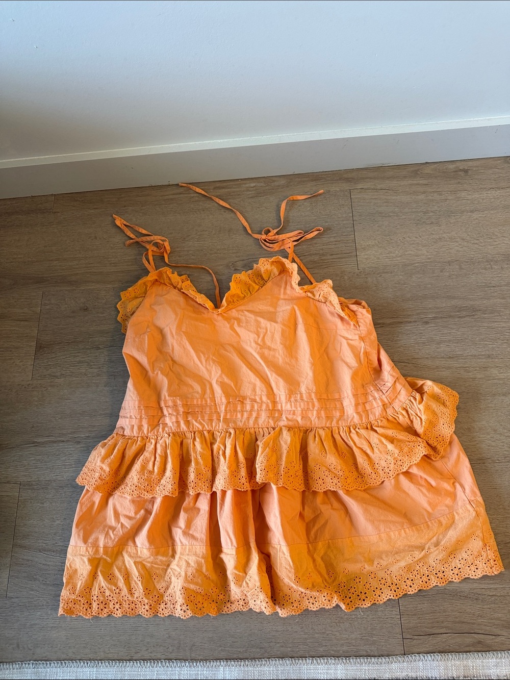 Women’s Orange Eyelet Ruffle Strap Tank Top